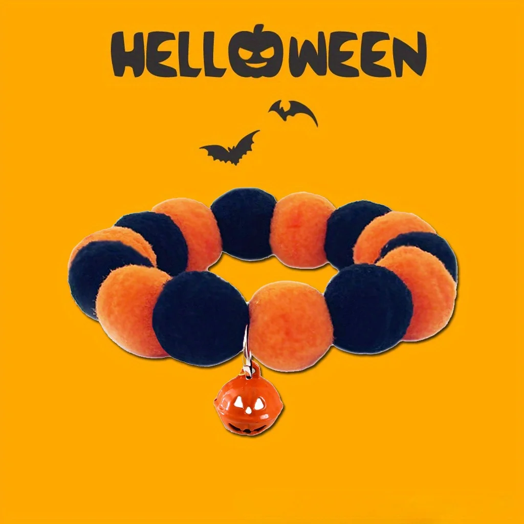 Halloween-Haustierhalsband 3-teiliges Set, Elastisch Verstellbar mit Glocke, Sicherheitsverschluss für Katze und Hund, Niedliches Gruselkostüm für Leckerli-Party – Detail 4