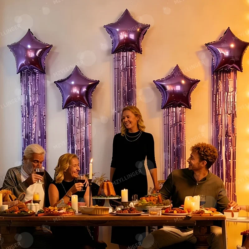 7-teiliges Sternförmiges Ballon- und Quasten-Regenvorhang-Set, Geeignet für Geburtstag, Hochzeit, Jubiläum und Badezimmer-Party-Dekorationen – Detail 1