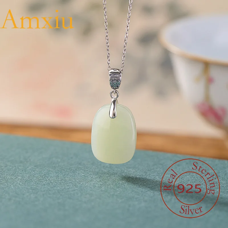 Amxiu Sterling Silver 925  Natural Hetian Jade Vintage Zakiram  Pendant Simple Design Hot-Selling Model