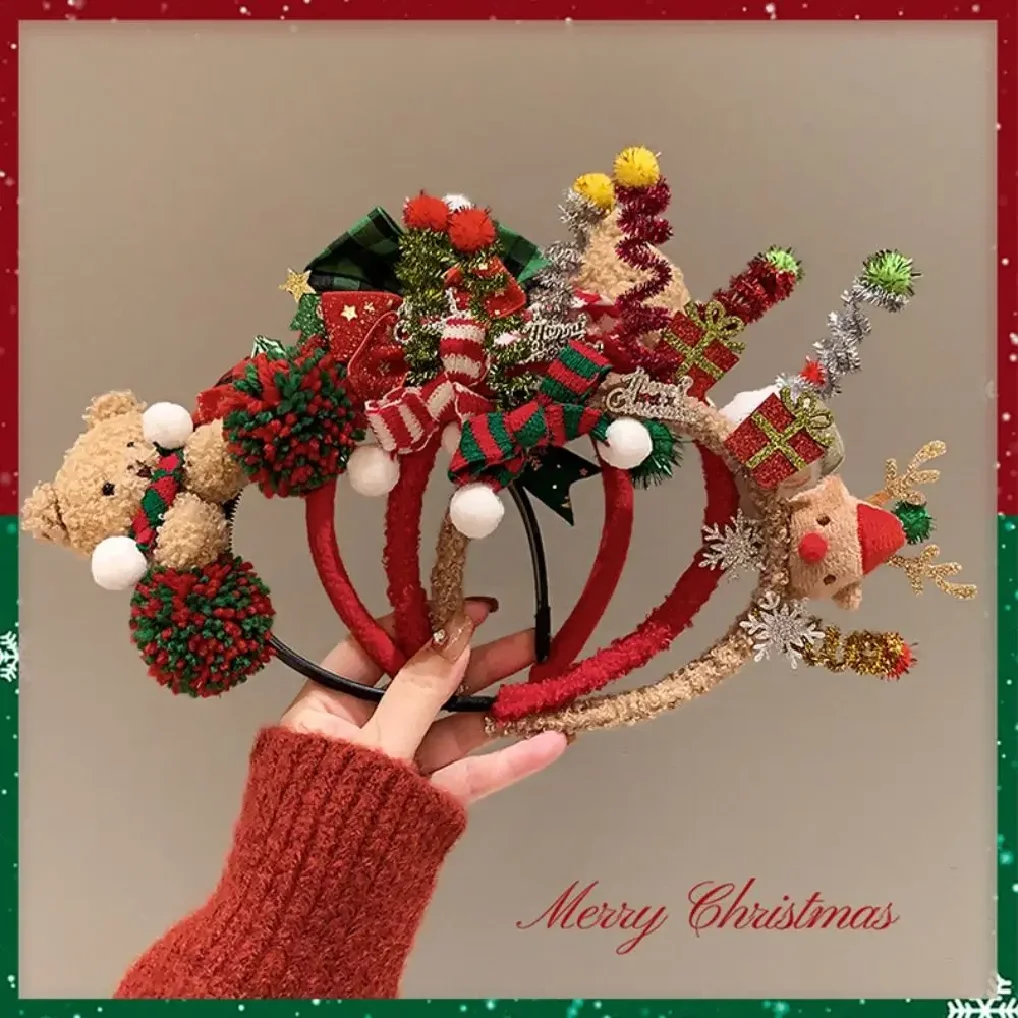 Kerstdecoratie Kersthoofdband Kerstman Rendiergewei Hoofdband Rode Strik Feestjurk Up Pluche Strik Rode Haarband