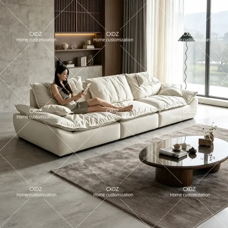 Customizable Reclining Sofa Italian Style Living Room Adjustable Backrest Extra Wide Deep Seat Cat Claw Milk Fleece Fabric