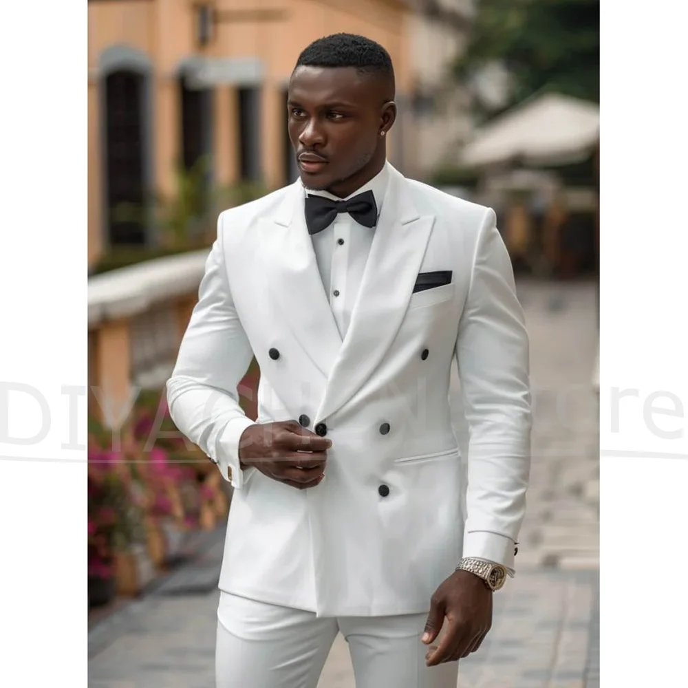 

Мужской белый двубортный костюм, стильный формальный смокинг для свадебной вечеринки, выпускного вечера, деловой повседневный модный мужской костюм из двух предметов