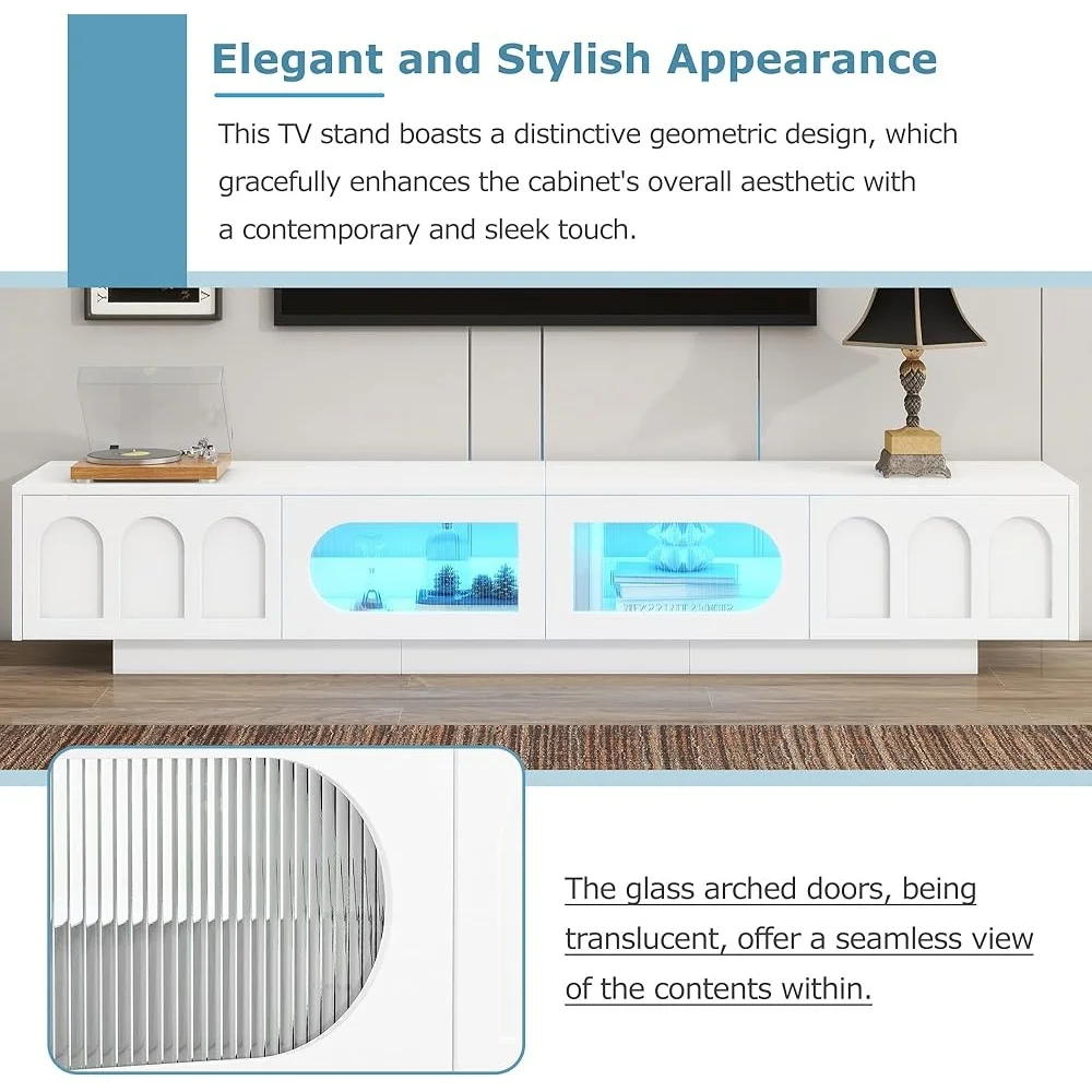 Suporte de TV funcional para TVs de até 95 polegadas Smart LED Light Bluetooth Controle Media Console com gavetas e armários de armazenamento