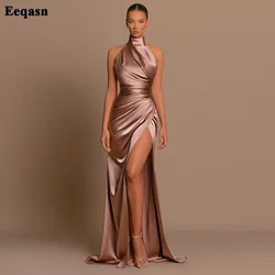 Eeqasn-Robe de Soirée Simple en Satin pour Femme, Tenue de Bal Longue, Fendue, Longueur au Sol, pour Occasions Spéciales