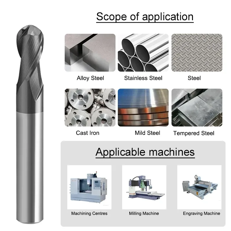 SHAZAM 1.0mm-12.0mm 11-Piece-Set Tungsten Steel Ball Nose Milling Cutter HRC50 2-Flute Carbide Endmill CNC Machining Tools