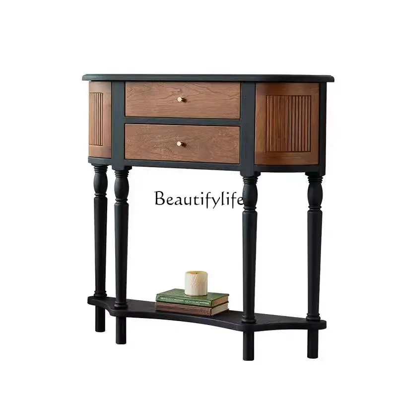 

French retro entrance cabinet solid wood old partition decoration end view table American style