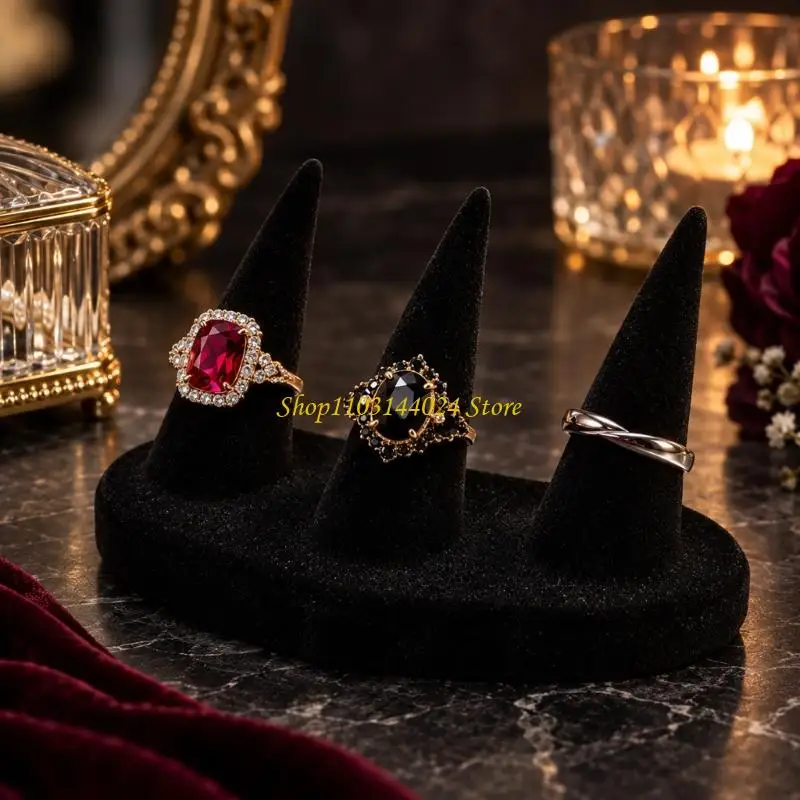 N5KE Jewelry Display Stand with Pointed Ring Holder and Black Flocking Finish for Organized Presentation on Counters and