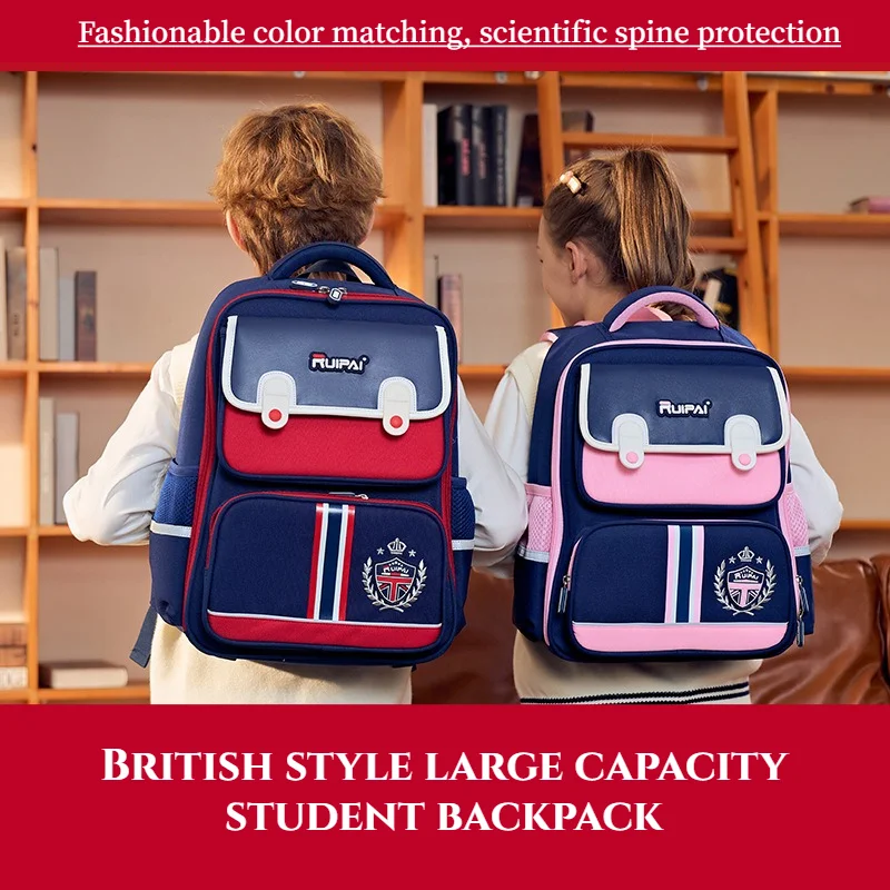 British Kids Backpack Primary School Bags Boys Girls Rucksack Large Waterproof Book Bag Spine-Protecting Durable School Satchels