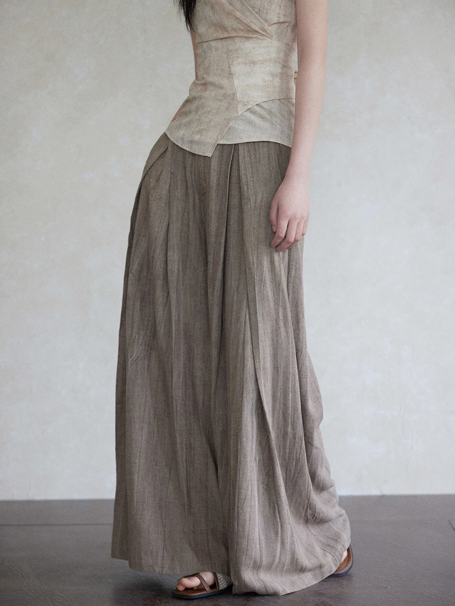 

Новые брюки Er Yang Design 2020 года: высококачественные, драпированные, с градиентным принтом, повседневные, винтажные, прямые, с высокой талией, широкие штанины