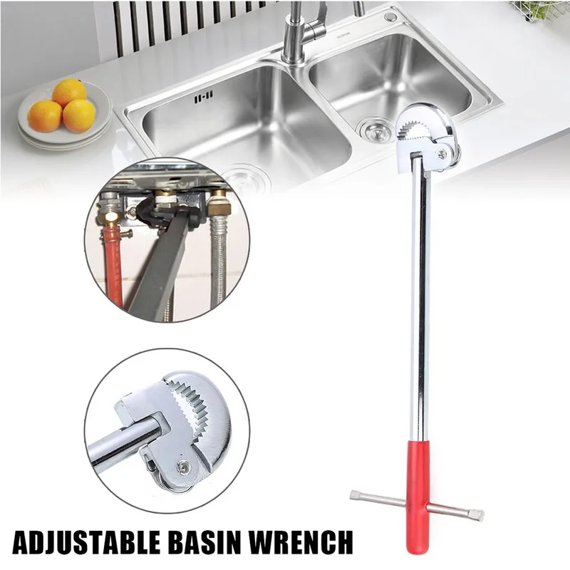 Faucet Pipe Adjustable Sink Bathroom Multifunction Crescent Rotatable Durable Basin Wrench Tool Disassembly Repair Professional