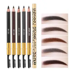 5-color Leopard Print Eyebrow Pencil, Metal Case, Double-headed Eyeliner, Iron Dual-use Cosmetic Pencil with Eyebrow Comb