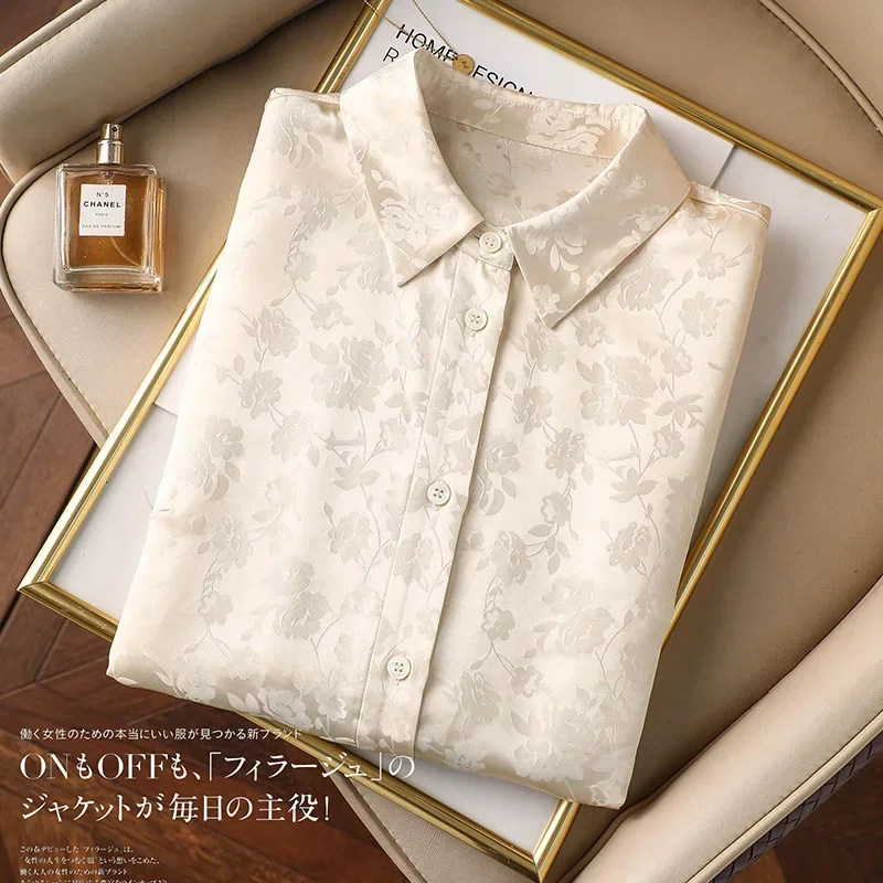 New Arrival Ladies' jacquard Shirts silk blouses for Elegant Style Women's Button-Down Tops with Graceful Design blusa mujer