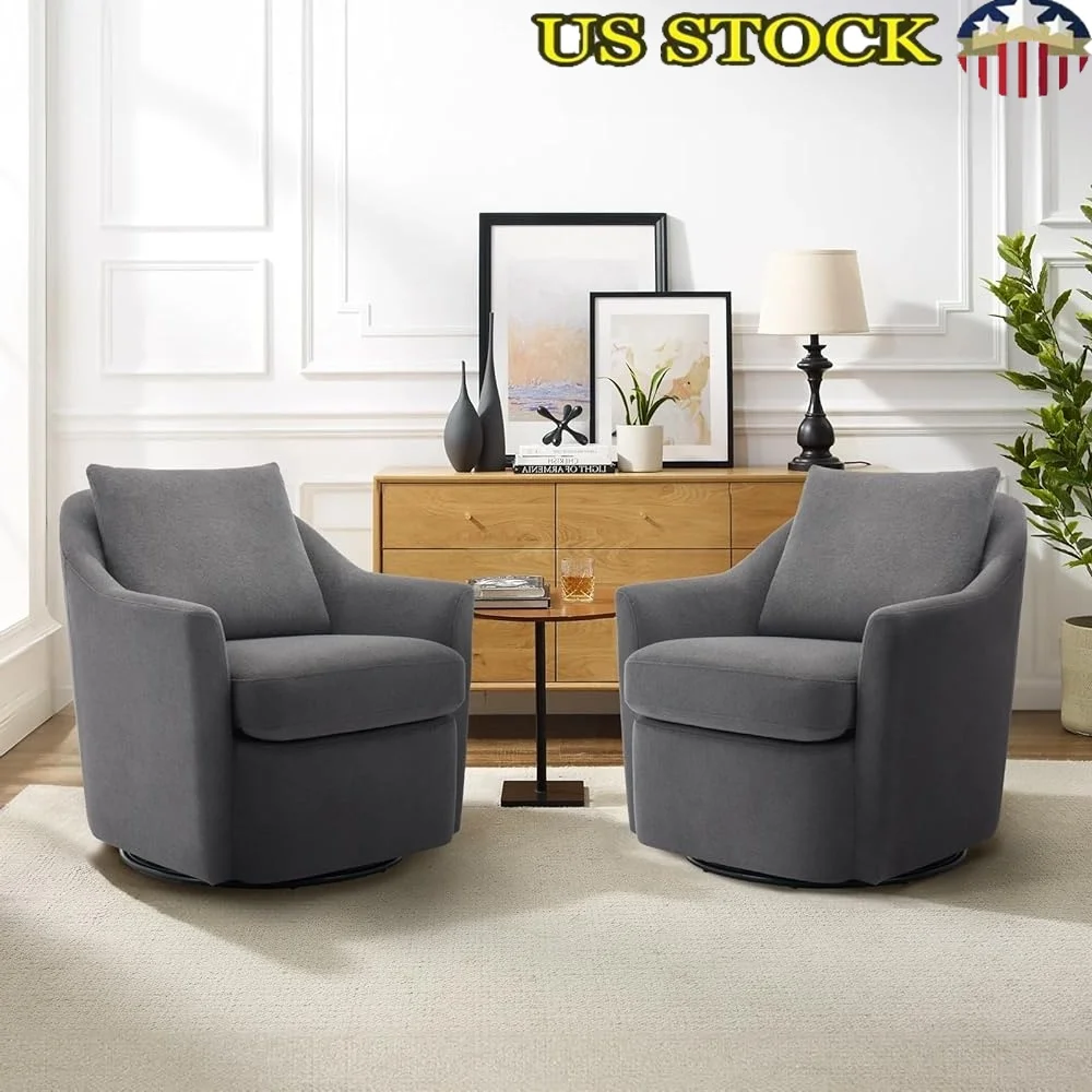 

360° Swivel Chair Set of 2 Ergonomic Upholstered Round Accent Chair Comfortable Living Room Armchair Cozy Design High Density