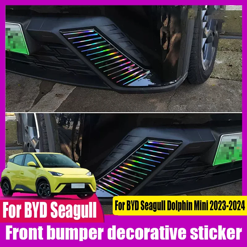 For BYD Seagull Dolphin Mini 2023 2024 Trapezoidal front bumper decorative sticker with reflective flash sticker