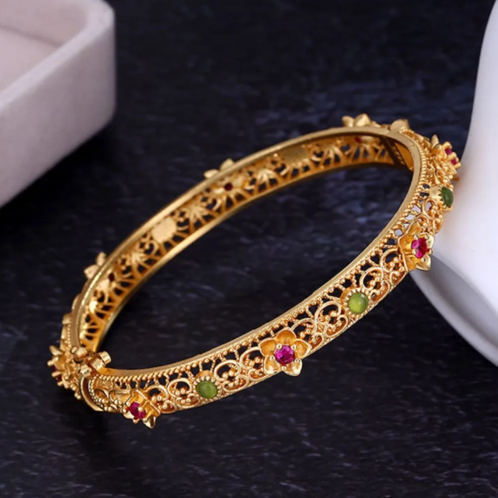 New Chinese fashion national style design women hollow out and jasper bracelet 9999gold