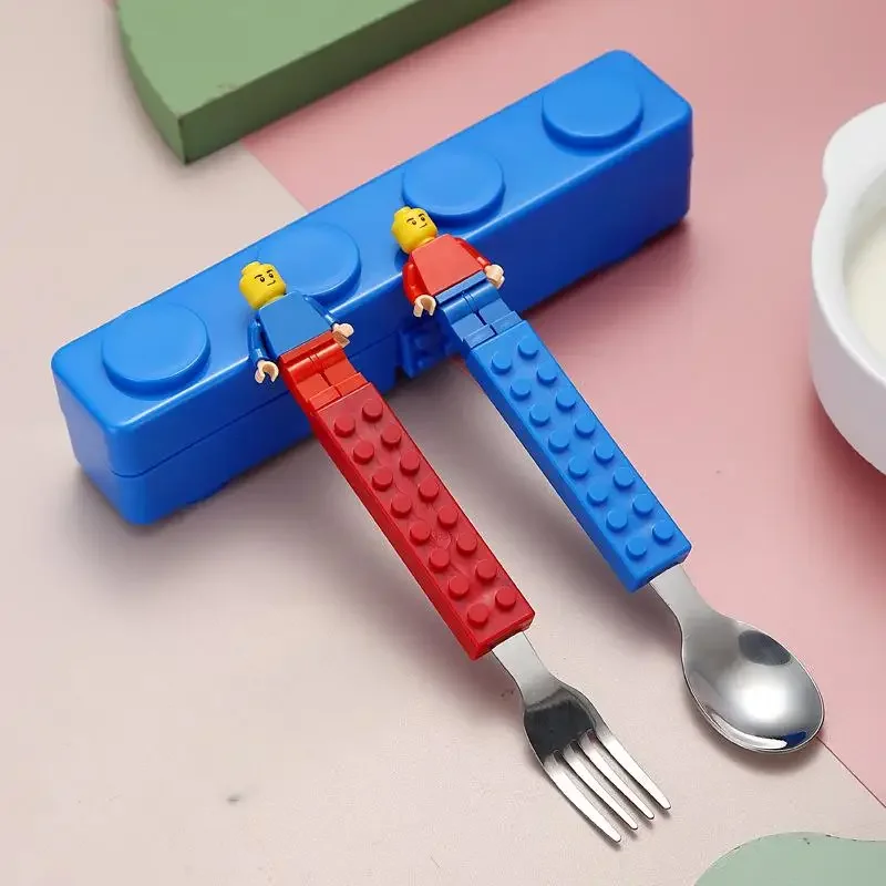 

High-Value Fun Creative Building Blocks Portable Cutlery Stainless Steel Cutlery ChildrenS Assembled Fork And Spoon Set Cutlery