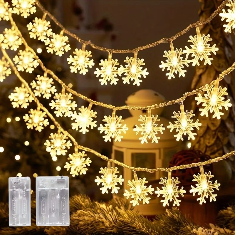 USB Snowflake LED String Lights 10/20/40/80 LED Warm White Color Indoor Christmas New Year Decor Home Window Wall Party Ornament
