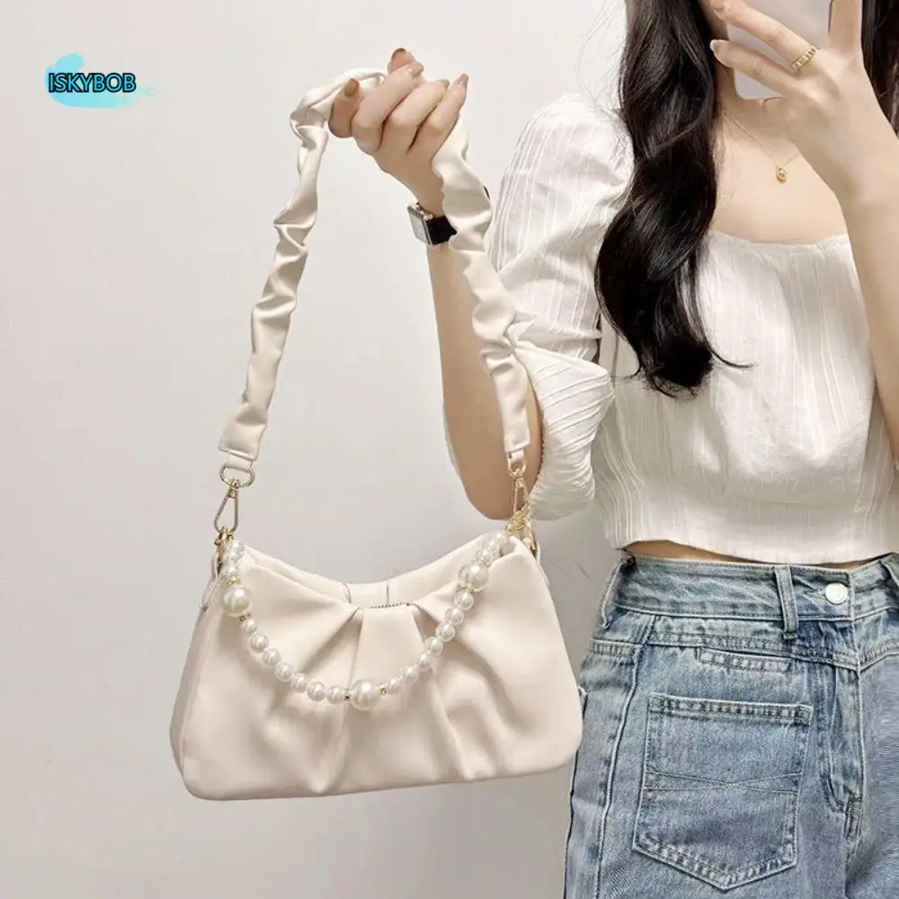 

Однотонная сумка для подмышек из искусственной кожи, большая вместительная плиссированная сумка-облако, портативный кошелек на одно плечо в корейском стиле