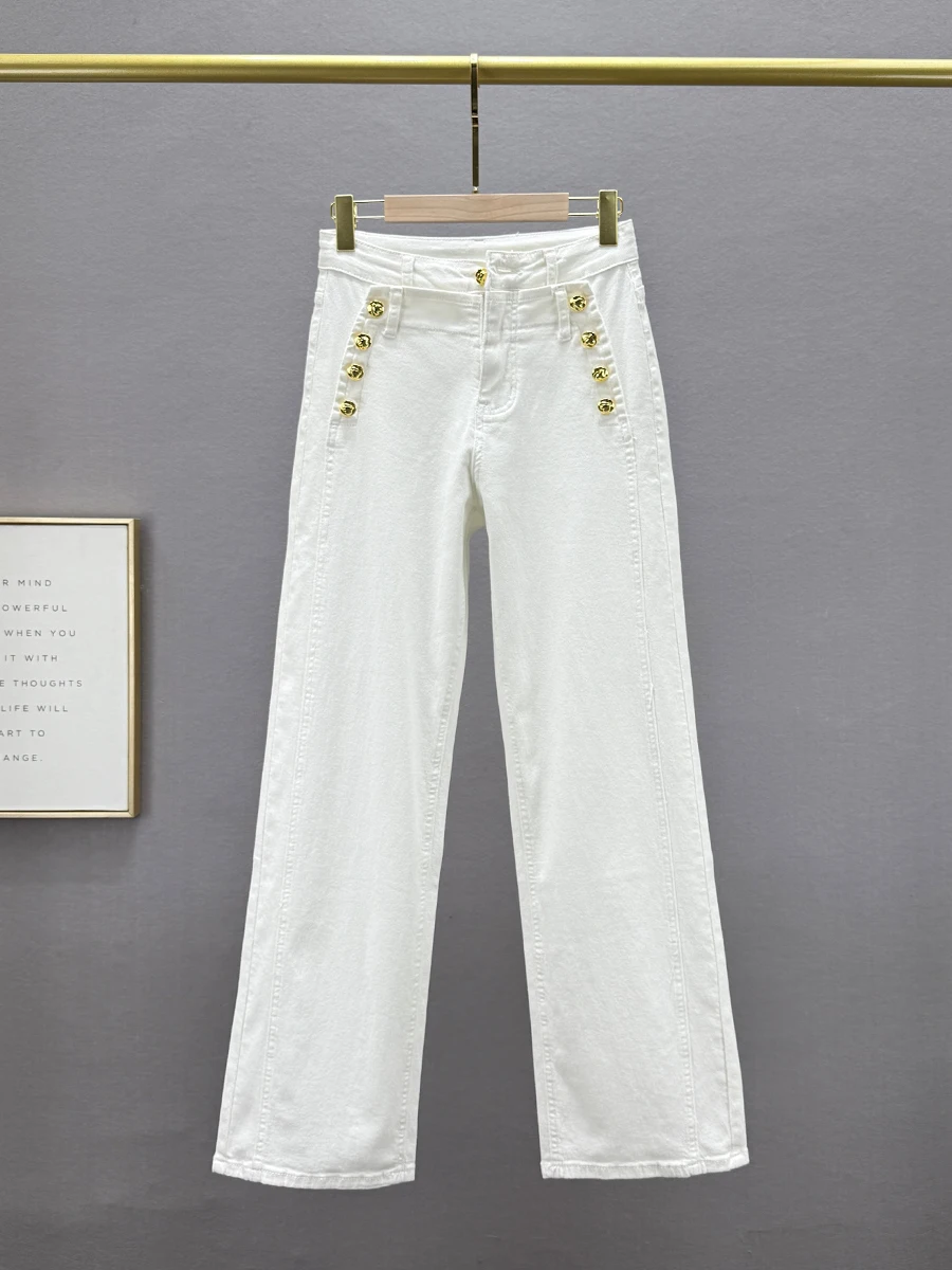 

Белые широкие джинсы женские, модные, весенне-летние, новые, хлопковые, эластичные, с высокой талией, свободные, стройнящие, универсальные, длинные брюки в стиле BF