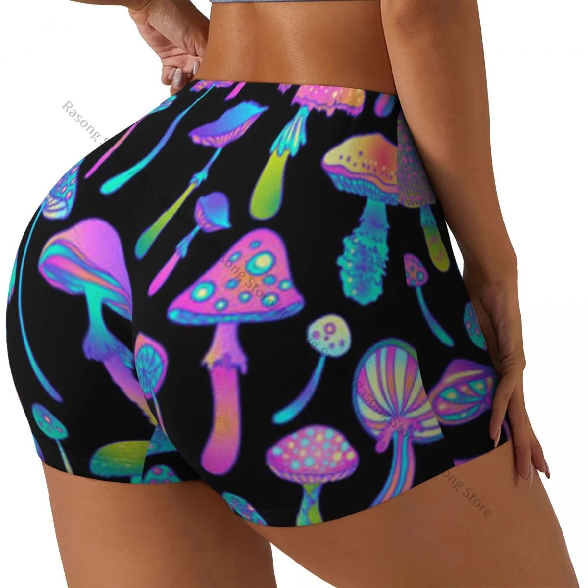

Шорты для йоги из спандекса для женщин, волшебные грибы, 60-е годы, хиппи, красочные художественные шорты для тренировок