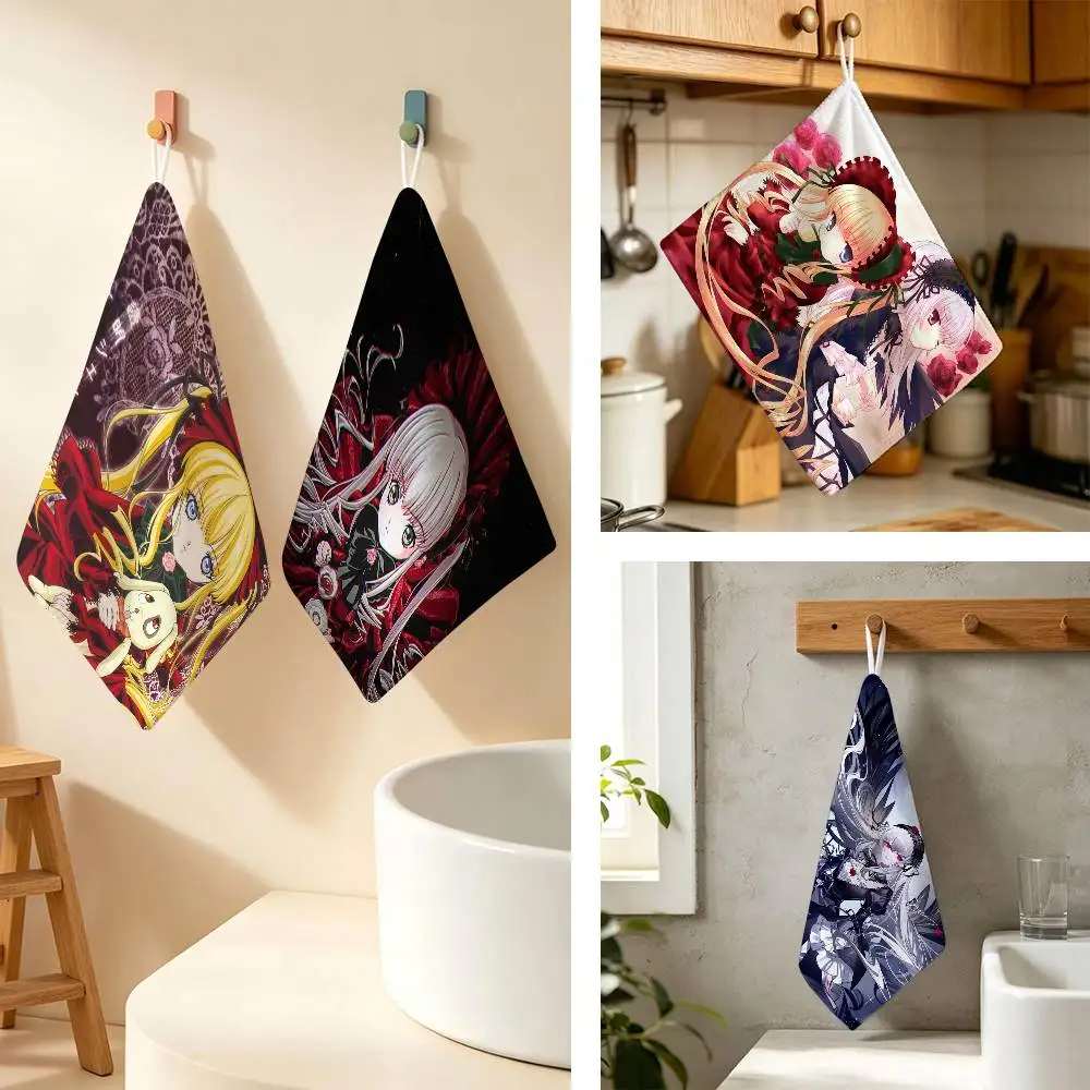Romantic Anime R-Rozen Maiden Wantage Polyester Cotton Daily Towel Hanging Kitchen Hand Wiping Cloth Durable for Whole House Use