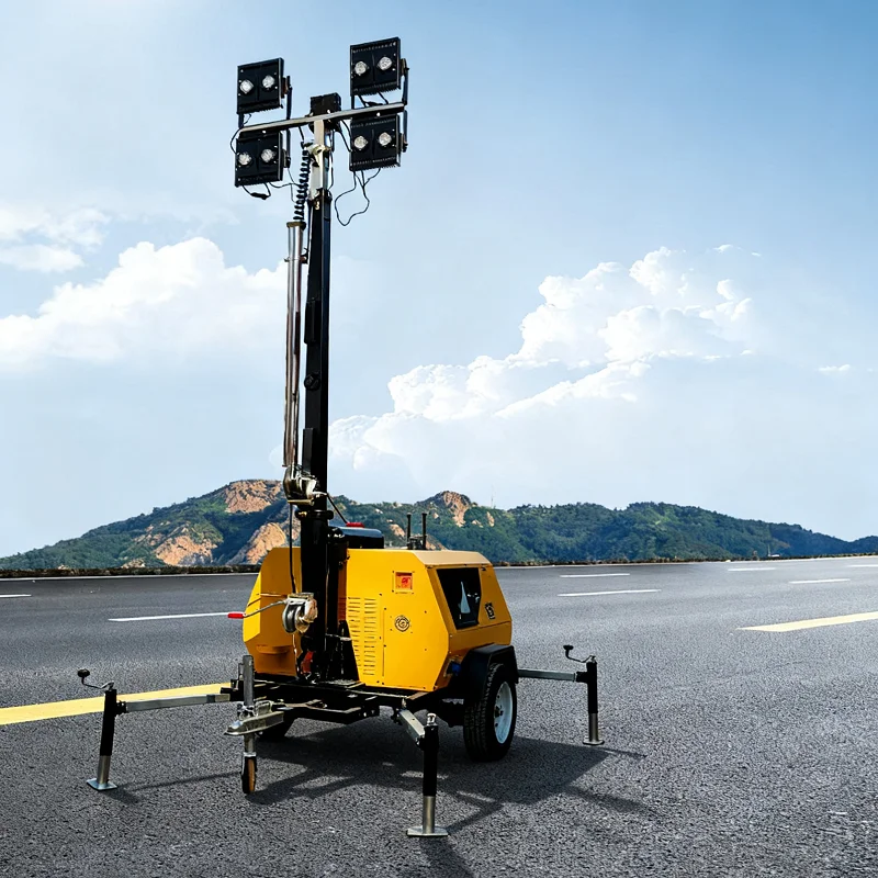 Hot Construction Mining Tower Light 9m Light Tower Solar Diesel Generator Mobile LED Lighting Tower
