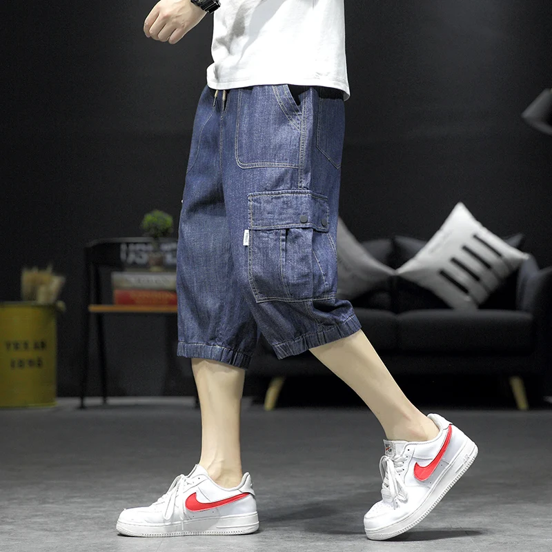 

Retro Waed Men's 7/8 Length Jeans Multiple kets Workwear Loose Fit Knee-Length orts Youthful Trendy Durable Wear
