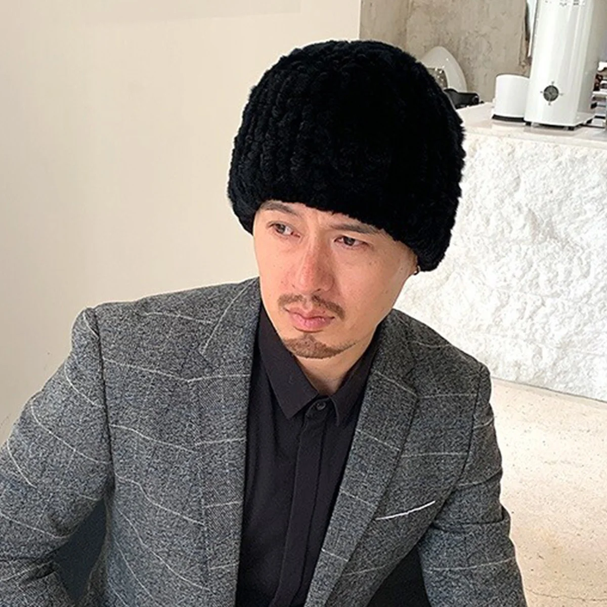 

FEIMANYUAN мужские шапки из натурального меха кролика в полоску с цветами рекс, новые зимние теплые вязаные шапки из натурального меха, русские уличные меховые шапки