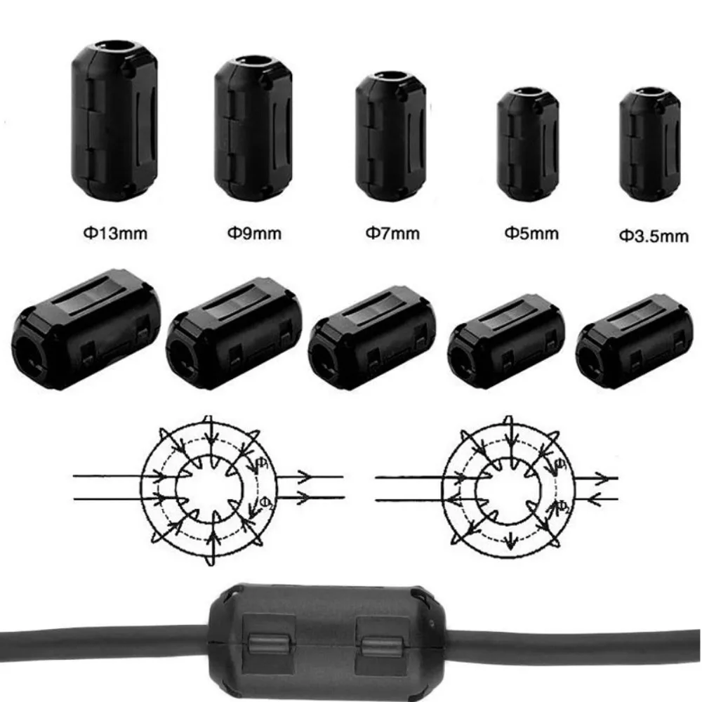 Black Ring Core Ferrite Bead Clamp Snap Type Anti-interference Choke Coil EMI RFI Noise Cable Connector