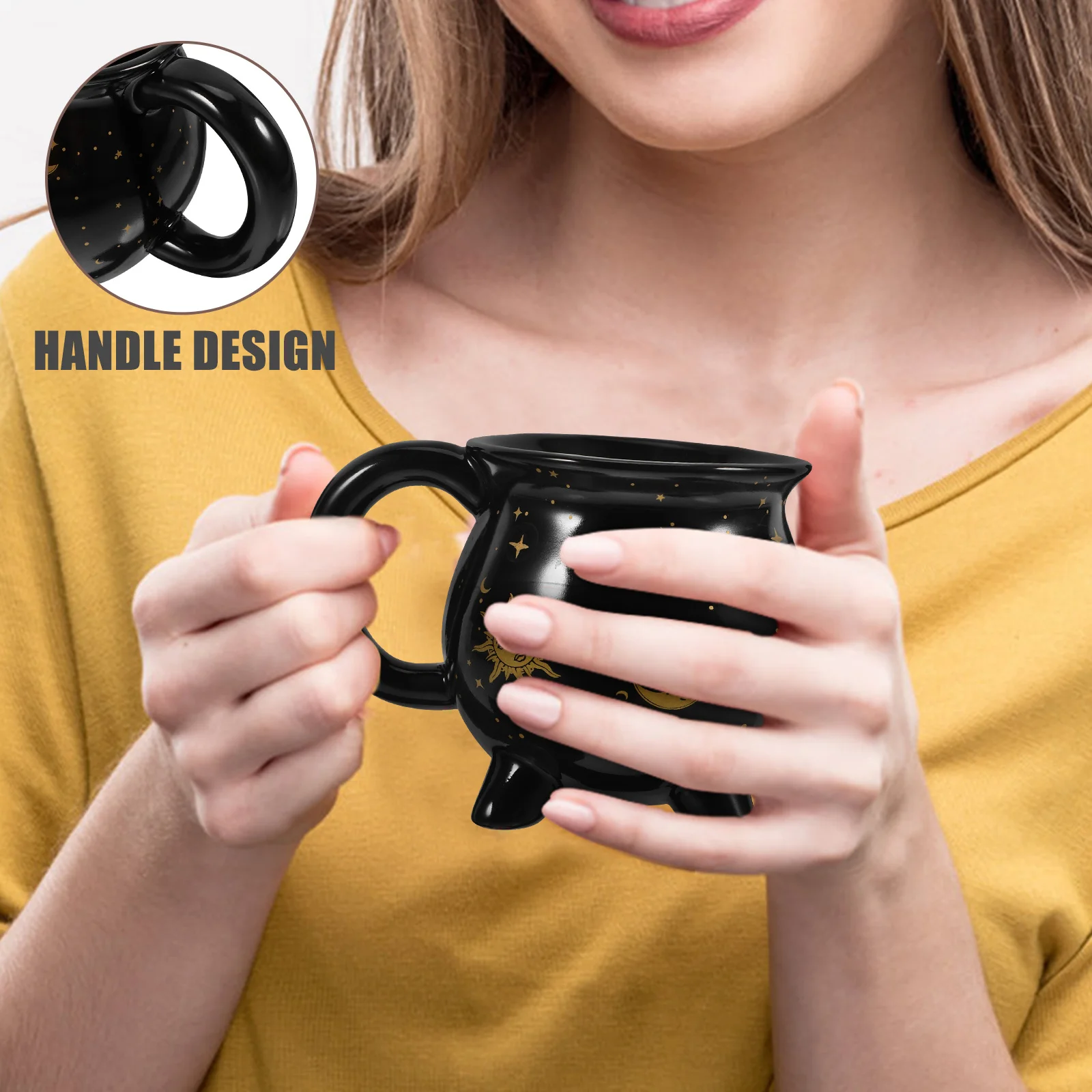 

Ceramic Cauldron Mug Coffee Cup Witch Design Wide Mouth Handle Home Office Cafe Decorative Mug Decorative Drinking Cup