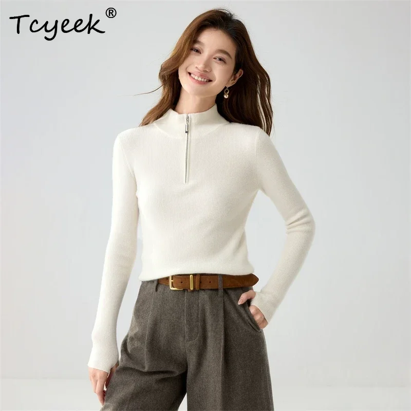 Designer Brand Women's Pullover Autumn Winter 100% Cashmere Sweatser Slim High Elasticity Interior Warm Finger Cots Knit Clothes