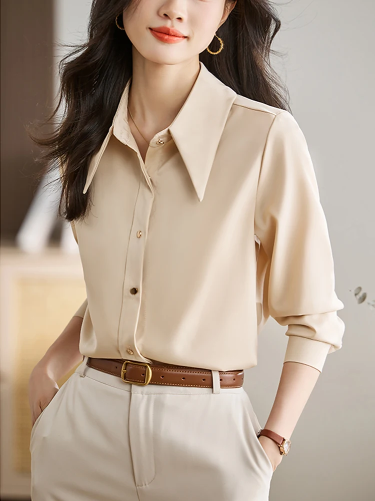

Faionable Long Sve Doll Collar irt Women's Spring Clothing 2026 New Sle Versatile Ladies irt Sli Beautiful Sma...