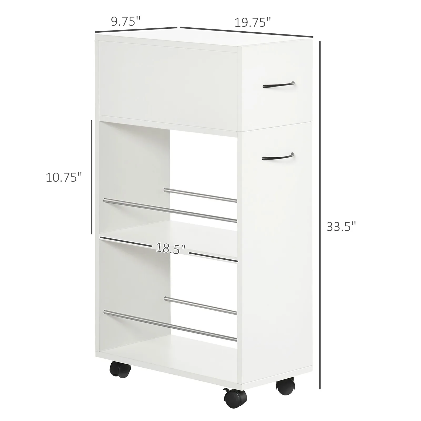 

Rolling Kitchen Cart, Utility Storage Cart, Serving Trolley with Drawer, White