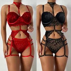 Sexy Underwear Woman Lenceria Babydoll Plus Size Women's Intimates Bra Panties Set G-string Garter Belt Sexy Lingerie Set