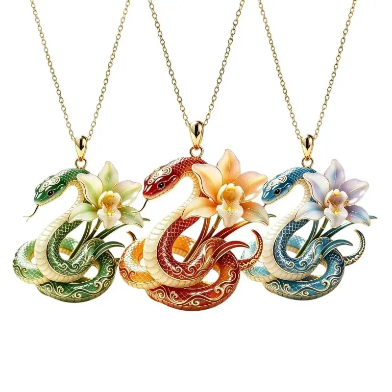 Vintage Jade Orchidee Geist Schlangen-Schlüsselanhänger, leichter Luxus-Anhänger, elegante Schlangen-Halskette als Schmuckgeschenk für die Freundin – Detail 7
