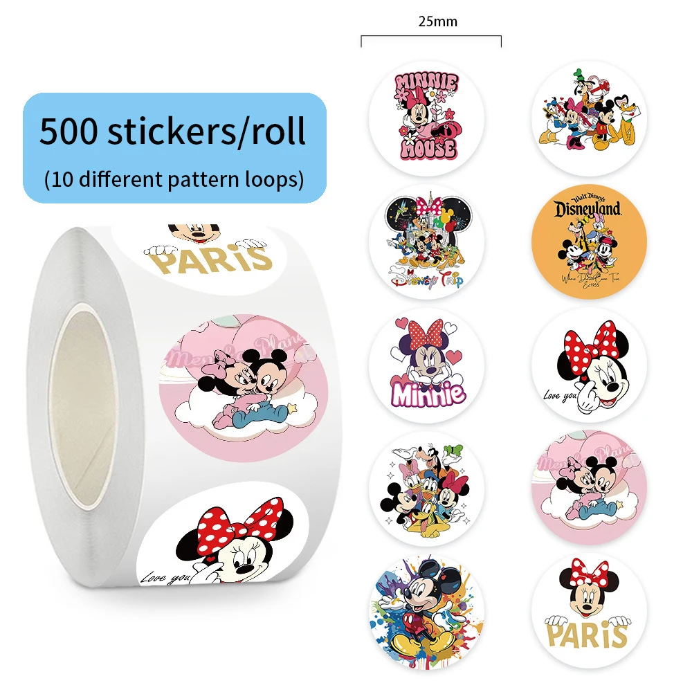 

500pcs/Roll Cute Anime Mickey Mouse Seal Label Stickers Kawaii Minnie Donald Duck Reward Sticker DIY Laptop Cartoon Sticker Gift