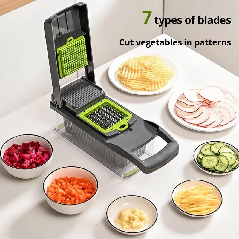 

12 in 1 Multifunctional Vegetable Slicer Cutter Shredders Slicer With Basket Fruit Potato Chopper Carrot Grater