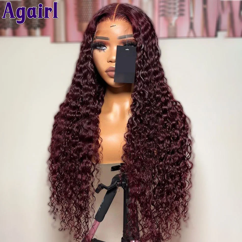 Dark 99J Burgundy 13x6 Lace Frontal Curly Human Hair Wig Transparent Lace 13x4 Water Wave Front Wig Brazilian 4X6 Ready Go Wig