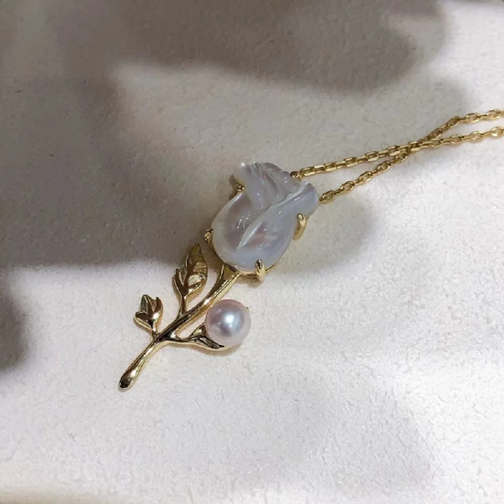 

Новый кулон из стерлингового серебра 925 пробы с розой, жемчужный кулон с барочным жемчугом Южных морей AAA4-5+13-18 мм, 18 дюймов.