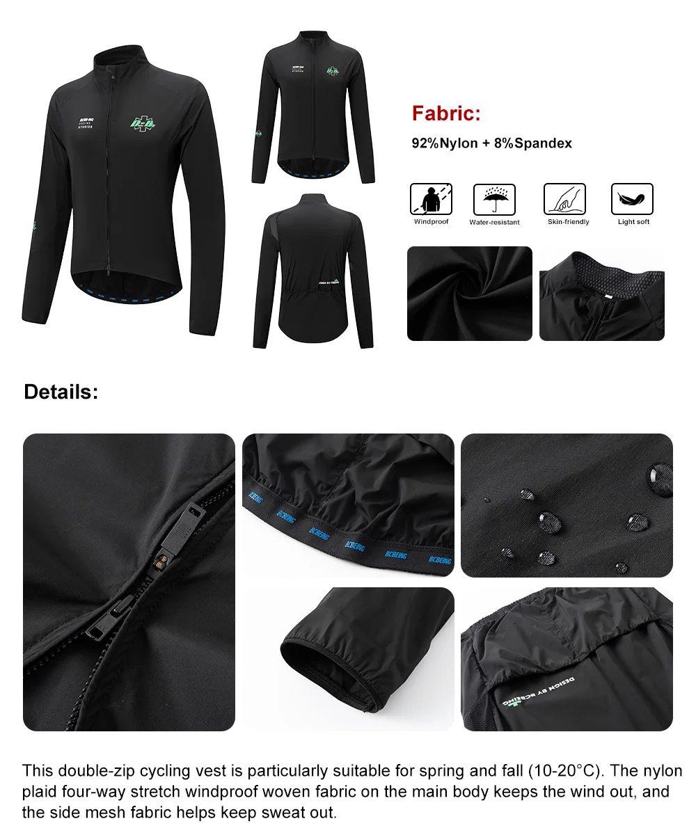 BCBE-ING Radjacke für Herren, leicht, atmungsaktiv, schnelltrocknend, wasserdicht, winddicht, professionelle Fahrradjacke, schmal geschnitten, kurzes Design. – Detail 2