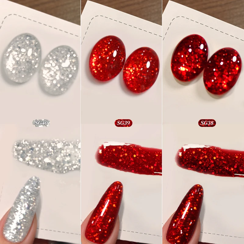 BORN PRETTY 10ml Shiny Sequins Gel Nail Polish Glitter Red White Flakies Soaking UV LED Nail Gel  Female Wedding ManicurNail Art