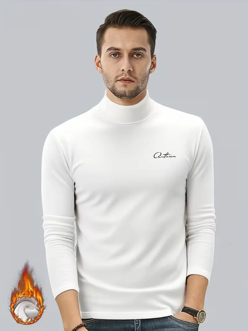 Men's Casual Sports Fleece-lined Turtleneck Long Sleeve T-shirt