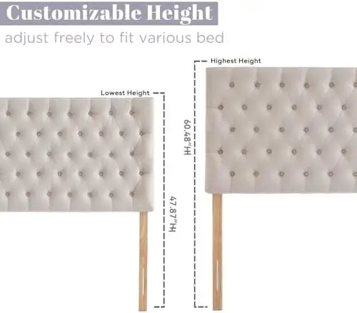 Upholstered King Headboard Only, Premium Linen Button Tufted Headboards, Adjustable Solid Wood Head Board, Padded
