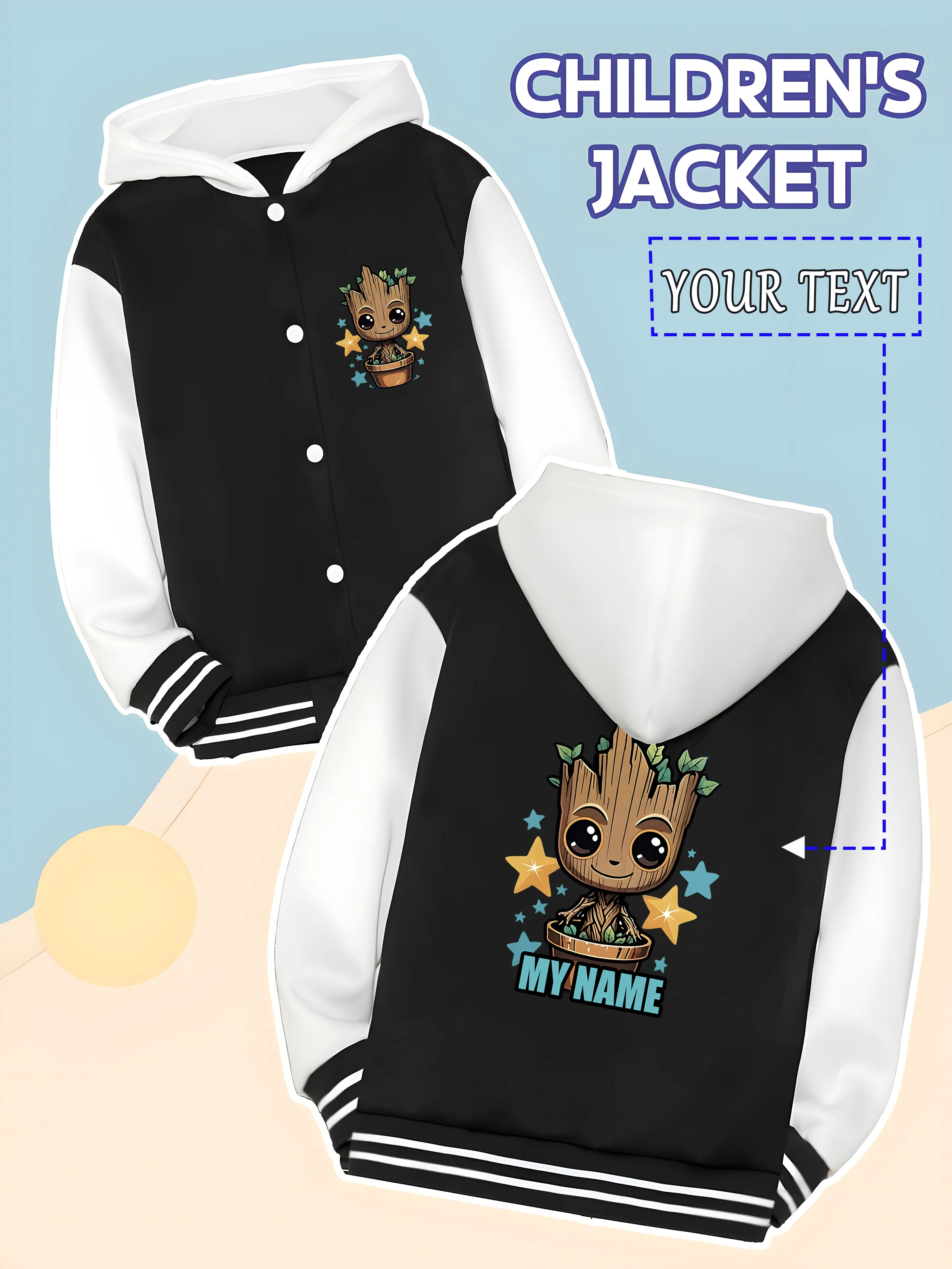 

MINISO Marvel Boys Baseball Jacket - Cute Groot Star Print, Soft and Easy to Care, Perfect for School and Park Play, Genuine Mar
