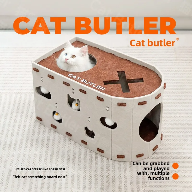 

Felt Cat House with Integrated Cat Scratching Board Wear-Resistant and Lint-Free New Type of Pet Bed Double-Layer Cat Bed