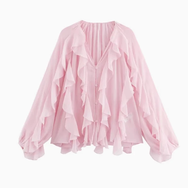 Wiosna 2025 Moda Damska Dekolt w Serek Długi Sweter Wszechstronna Warstwowa Dekoracja Do Pracy Styl Koreański Luźny Krój Wiązany