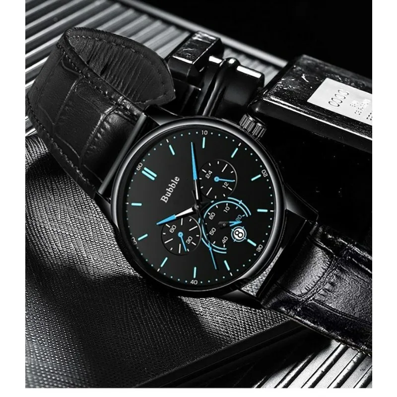 Trendy Sports Water-Resistant Multi-Functional Automatic Quartz Glow-in-the-Dark Stainless Steel Strap Men's Watch