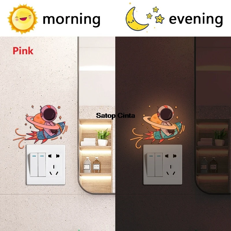 DIY Blue Green Pink Glow-in-the-dark Astronaut Rocket Pattern Switch Sticker Adhesive Decorative Wall Strips For Children's Room
