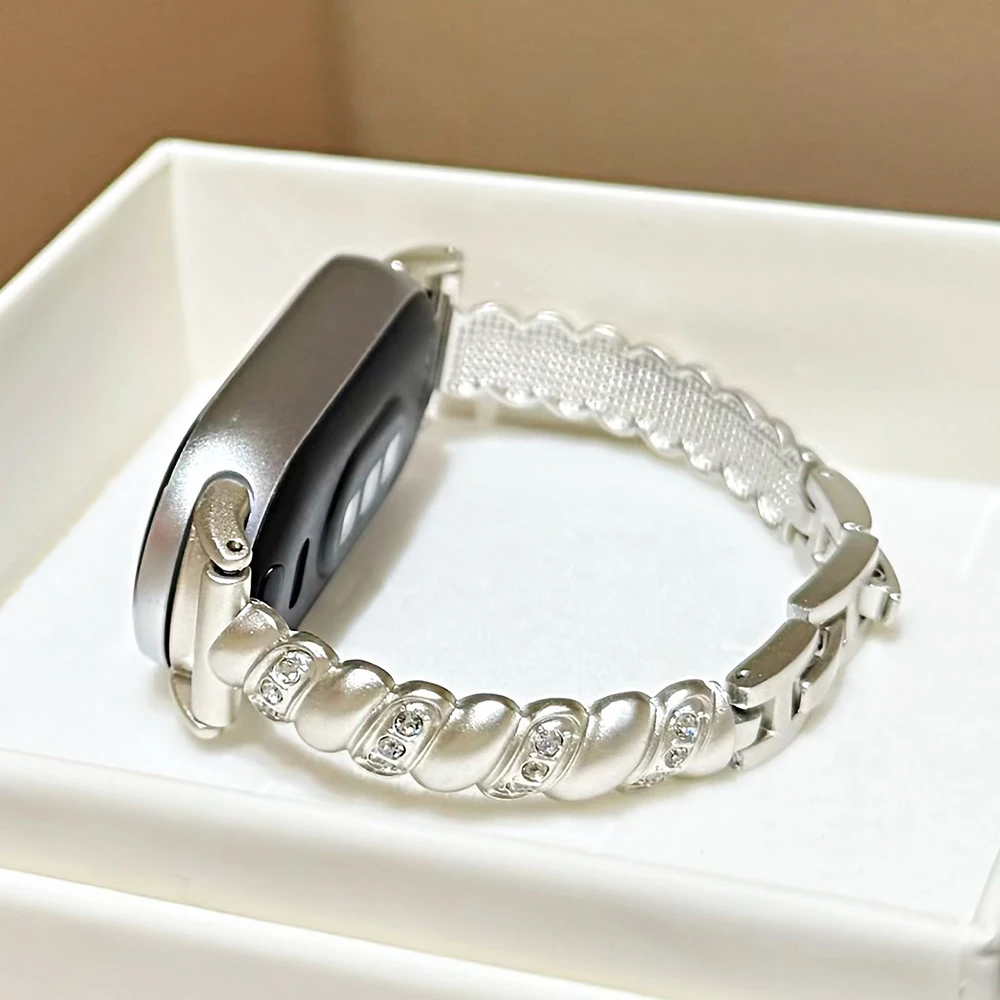 Wavy Metal Strap for Xiaomi Mi Band 10 9 8 Pro Rhinestone Bracelet for Redmi Watch 6 5 4 Jewelry Wristband