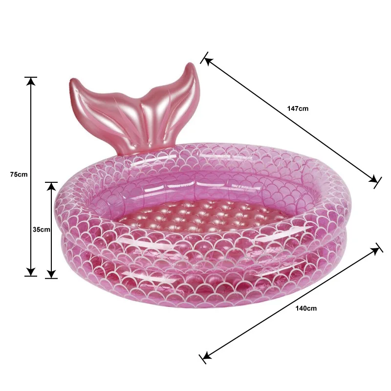 Pink Inflatable Mermaid Tail Swimming Pool, Baby's Round Pool, Multi Size Garden Kids Paddling Pool, 2 Rings